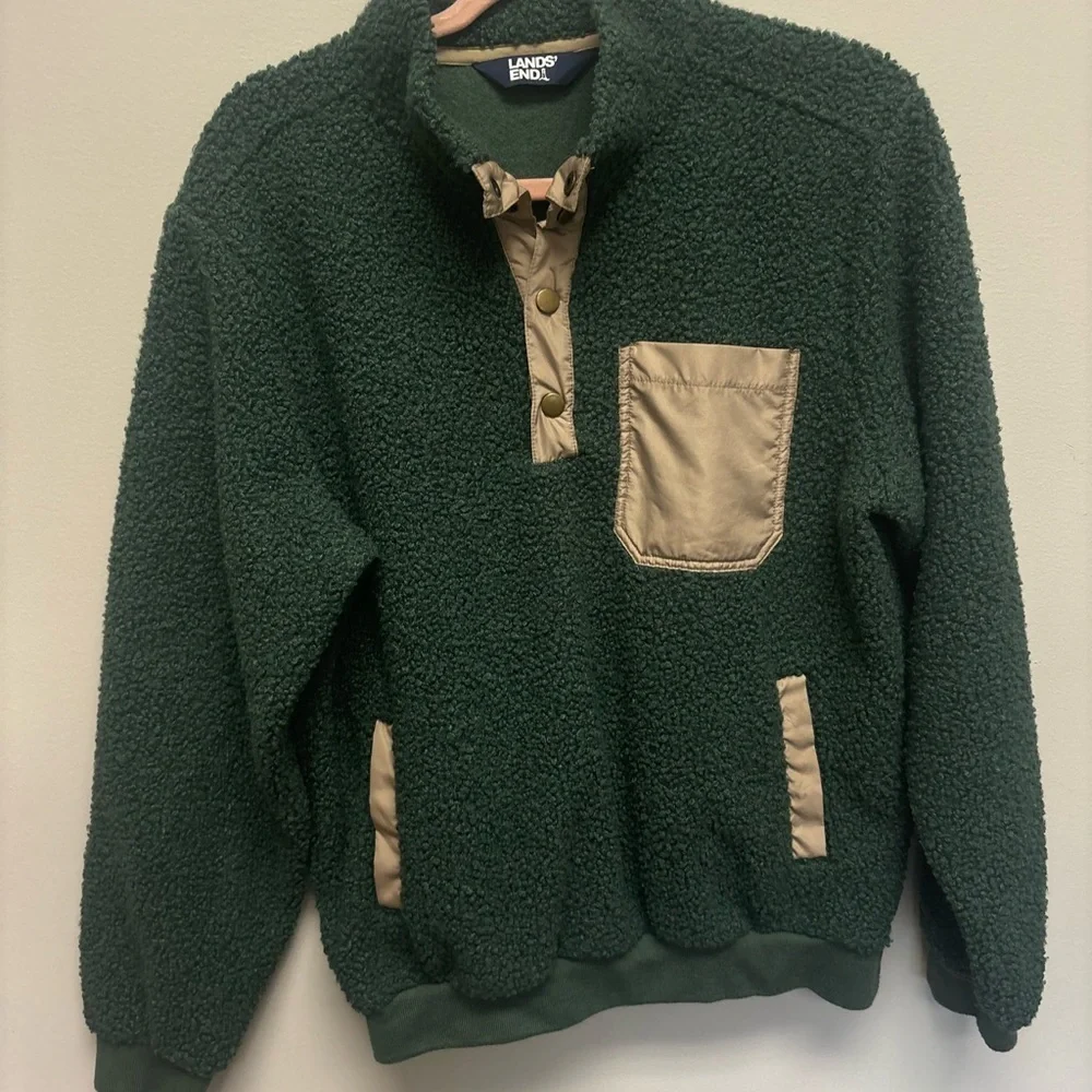Lands End‎ Half Snap Boucle Fleece Mens Pullover